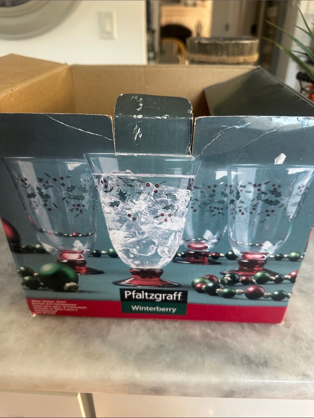 Pfaltzgraff Winterberry Clear Glasses with Red Accents